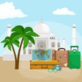 Traveling bag suitcase for trip or vocation, tourism icon baggage for voyage, vector illustration. Summer vocations