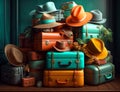 Traveling baggage summer illustration. Vacational colorful bags. generative ai