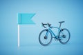 traveling by bike. bike and road flag on a blue background. 3D render