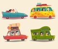 Traveling by car, Cabriolet, Van and Trailer with happy people. Summer vacation, tourism, family trip Royalty Free Stock Photo