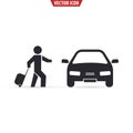 Passenger Towing Rolling Bag Icon. Traveling by car. Isolated vector illustration Royalty Free Stock Photo