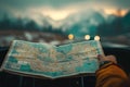 Traveling by car with map to guide the road trip