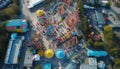 Traveling carnival levitates high up in vibrant cityscape celebration generated by AI