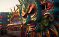 Traveling carnival, night celebration, vibrant colors, illuminated dragon, famous landmark generated by AI