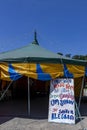 traveling circus tent in blue and yellow colors. Brazil