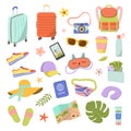 Traveling collection. Vector adventure tourist set in flat style Royalty Free Stock Photo