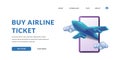 Traveling concept buy airplane ticket online with 3d cute plane with phone illustration concept