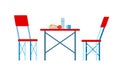 Picnic Place, Red Chairs and Served Table Vector