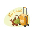 Traveling dog isolated. A smiling dachshund goes on a journey. Vector illustration in color cartoon style Royalty Free Stock Photo