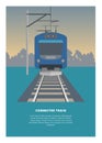 Traveling by electric commuter train.. Simple flat illustration.