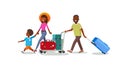 Traveling Family with Baggage Cart Cartoon Vector