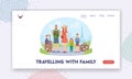 Traveling with Family Landing Page Template. Mother, Father and Children Characters with Luggage and Photo Camera