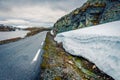 Traveling on the famous Aurlandsvegen - Mountain road Bjorgavegen, Aurland in Sogn og Fjordane county, Norway. Beautiful summer Royalty Free Stock Photo