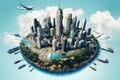globe city plane earth concept europa map global illustration travel. Generative AI.