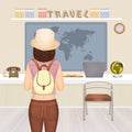 Traveling girl in the travel agency Royalty Free Stock Photo