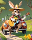 Traveling guitar road car rabbit performance