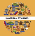 Hawaiian symbols traveling tropical island Hawaii vector illustration