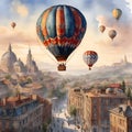 Traveling in a hot air balloon over the city