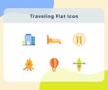 Traveling icon icons set collection pack package white isolated background with flat color style Royalty Free Stock Photo