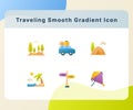 Traveling icon icons set collection pack package white isolated background with smooth gradient color style Royalty Free Stock Photo