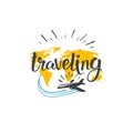 Traveling Icon World Tour Hand Drawn Lettering Tourism Adventure Concept