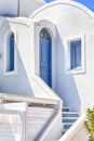 Traveling Ideas and Concepts. View of Traditional Blue and White Greek Architecture in Oia or Ia Village at Santorini Island in