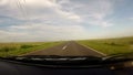 Traveling inside a car in a empty road