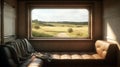 Traveling inside a luxurious vintage train carriage, private room with window view Royalty Free Stock Photo
