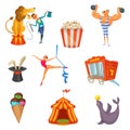Traveling ircus. Cartoon collection of objects and characters design. Vector illustration. Royalty Free Stock Photo