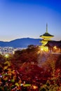 Traveling Through Japan. Pleasing Sunset Over Kiyomizu-dera Temple Pagoda in Kyoto City, Japan Royalty Free Stock Photo