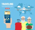 Traveling. Journey of grandparents concept design flat banner