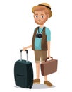 Traveling man beard tourist camera portfolio suitcase