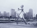 Traveling man stainless steel scupture, Deep Ellum, Dallas, Texas