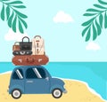 Traveling by mini car on Summer Beach