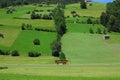 Traveling by bus in green hilly landscape Royalty Free Stock Photo