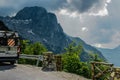 Traveling in the mountains with camper and bicycles Royalty Free Stock Photo