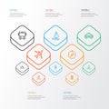 Traveling Outline Icons Set. Collection Of Map Pin, Building, Hill And Other Elements. Also Includes Symbols Such As