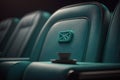 over turquoise cinema seat row with scree, generative AI