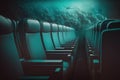 over turquoise cinema seat row with scree, generative AI