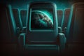 over turquoise cinema seat row with scree, generative AI