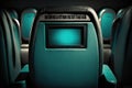 turquoise cinema seat row with scree, generative AI