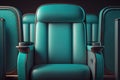 turquoise cinema seat row with scree, generative AI