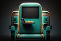 turquoise cinema seat row with scree, generative AI