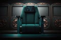 Traveling over turquoise cinema seat row with scree, generative AI