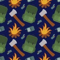 Traveling pattern with backpack, fire, axe and lighter