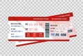Traveling by plane. Airline boarding pass ticket tear-off element set, isolated on transparent background. Royalty Free Stock Photo