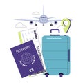 Traveling by plane. Passport, boarding pass, and luggage prepared Royalty Free Stock Photo