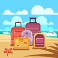 Traveling planning, summer vacation, tourism vector background with passenger luggage