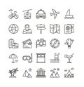 Traveling and recreation linear vector icons set