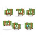 Traveling suitcase cartoon character bring information board